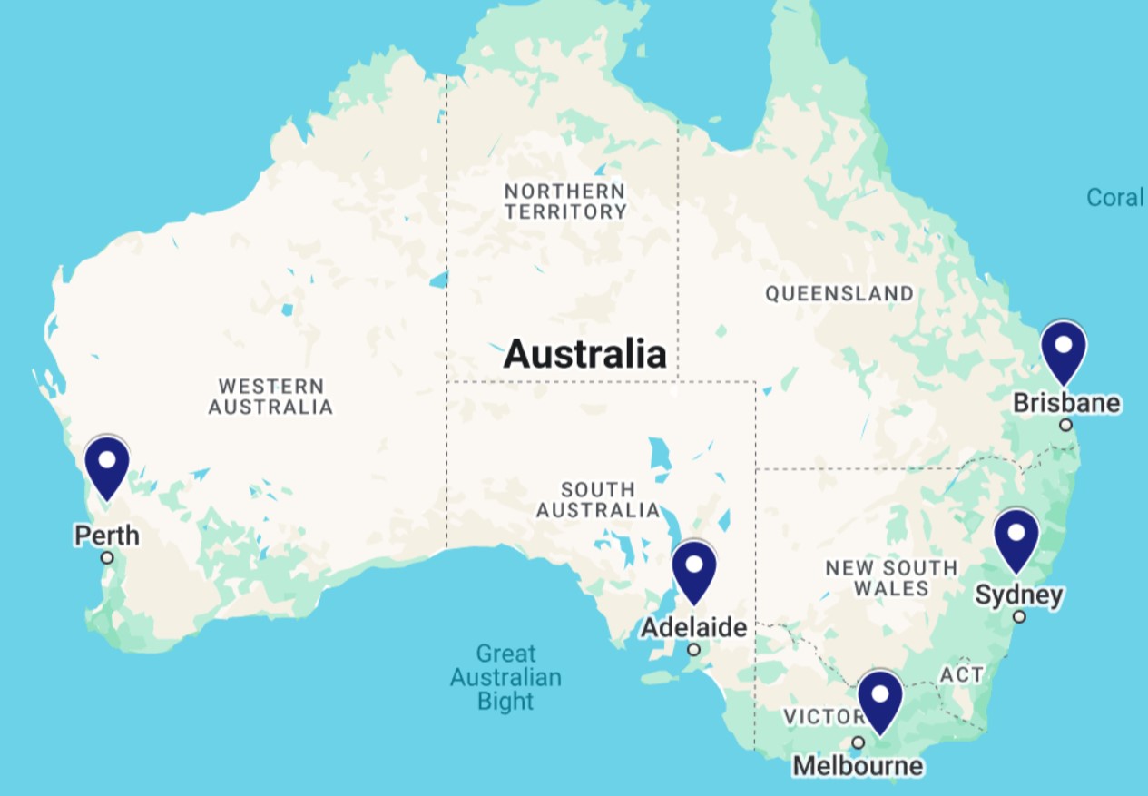 TowHub Service Areas Map - Australia